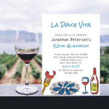 Hand Drawn Italian Seafood Wine 50th Birthday