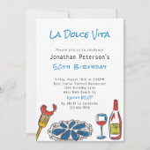 Hand Drawn Italian Seafood Wine 50th Birthday Kaart (Voorkant)