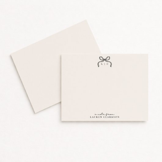Hand Drawn Ivory and Black Bow Monogram Note Card Kaart