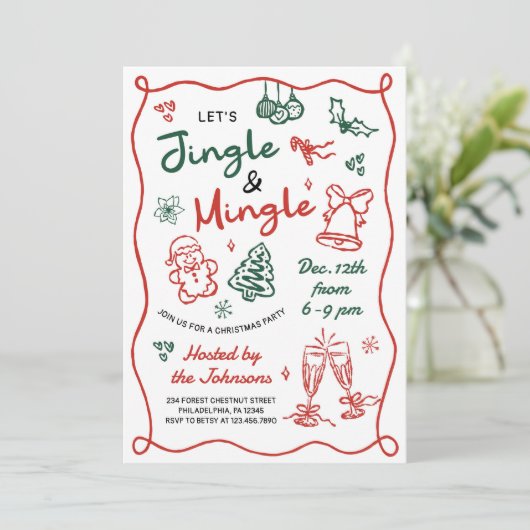 Hand Drawn Jingle and Mingle Christmas Party Kaart (Staand voorkant)