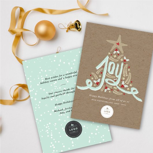 Hand Drawn Joy Calligraphy Rustic Foliage Business Feestdagenkaart