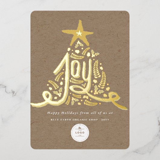 Hand Drawn Joy Calligraphy Rustic Foliage Business Folie Feestdagenkaart (Voorkant)
