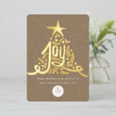 Hand Drawn Joy Calligraphy Rustic Foliage Business Folie Feestdagenkaart (Staand Voorkant)