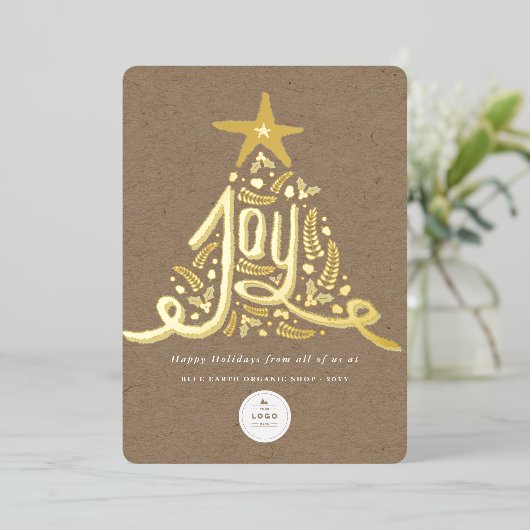 Hand Drawn Joy Calligraphy Rustic Foliage Business Folie Feestdagenkaart
