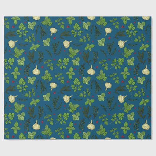 Hand Drawn Kitchen Culinaire Herbs Pattern Cadeaupapier (Vlak)