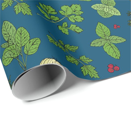 Hand Drawn Kitchen Culinaire Herbs Pattern Cadeaupapier (Rol Hoek)