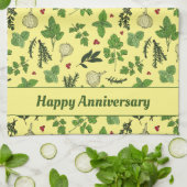 Hand Drawn Kitchen Herbs patterned Cream Theedoek (Gevouwen)