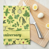 Hand Drawn Kitchen Herbs patterned Cream Theedoek (Quarter Fold)