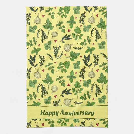 Hand Drawn Kitchen Herbs patterned Cream Theedoek (Verticaal)