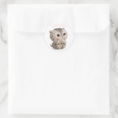 Hand Drawn Kitten met Dank u Typografie Ronde Sticker (Tas)