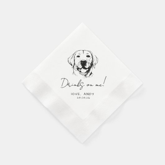 Hand Drawn labrador retrieve Drinks on me Cocktail Servet (Hoek)