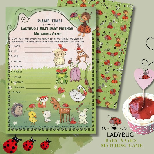 Hand-Drawn Ladybug & Friends Baby Animal Matching Kaart