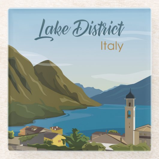 Hand Drawn Lake District Italy Glazen Onderzetter (Voorkant)