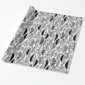 Hand Drawn Leaf Pattern Black ID495 Cadeaupapier (Uitgerold)