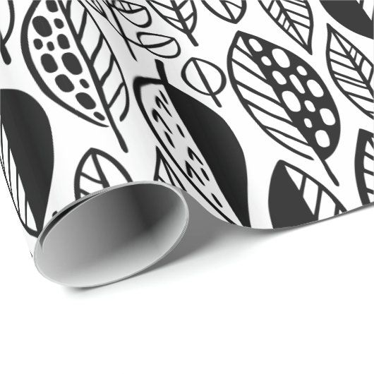 Hand Drawn Leaf Pattern Black ID495 Cadeaupapier (Rol Hoek)