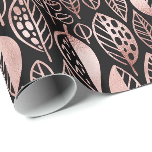 Hand Drawn Leaf Pattern Roos Gold Foil ID495 Cadeaupapier (Rol Hoek)