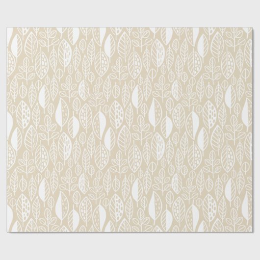Hand Drawn Leaf Pattern White ID495 Cadeaupapier (Vlak)