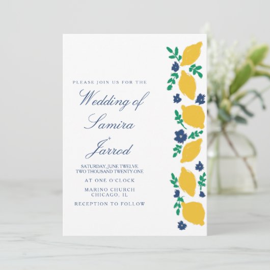 Hand-Drawn Lemon Botanical Abstract Wedding (Staand voorkant)