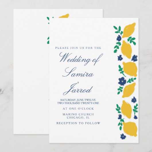 Hand-Drawn Lemon Botanical Abstract Wedding (Voorkant / Achterkant)