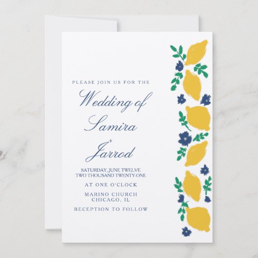 Hand-Drawn Lemon Botanical Abstract Wedding Kraft (Voorkant)