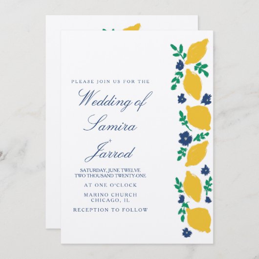 Hand-Drawn Lemon Botanical Abstract Wedding Kraft (Voorkant / Achterkant)