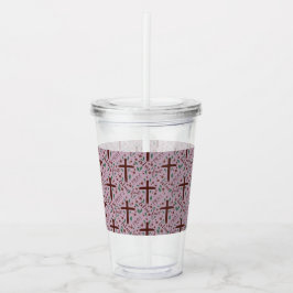 Hand-drawn Lenten Cross and Roses Clear Tumbler Acryl Drinkbeker