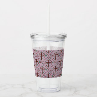 Hand-drawn Lenten Cross and Roses Clear Tumbler Acryl Drinkbeker