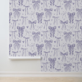 Hand-Drawn Lilac Bows on a Soft Light Background Behang