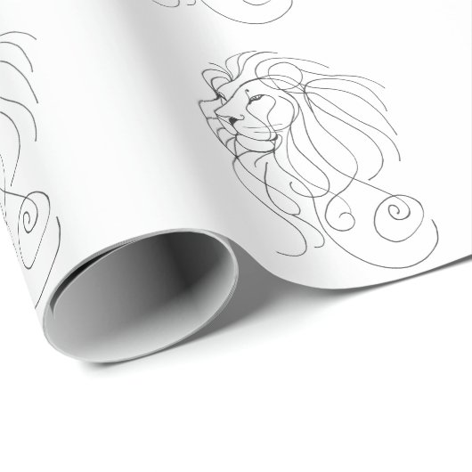 Hand Drawn Lion - Minimalist Line Art Cadeaupapier (Rol Hoek)
