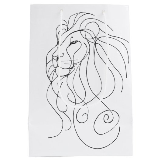 Hand Drawn Lion - Minimalist Line Art Medium Cadeauzakje (Achterkant)