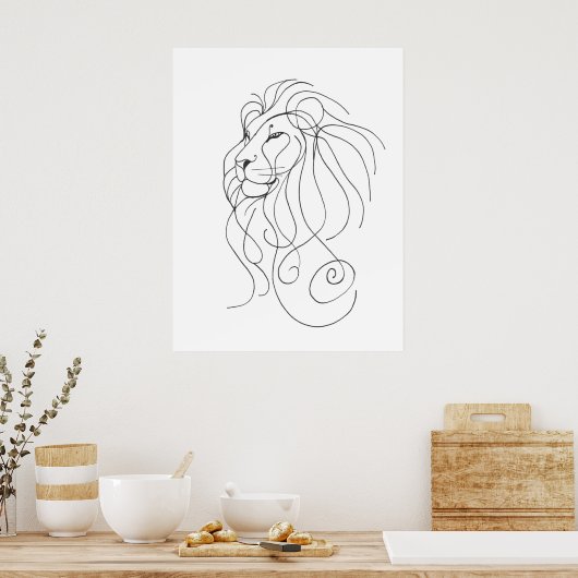 Hand Drawn Lion - Minimalist Line Art Poster (Keuken)