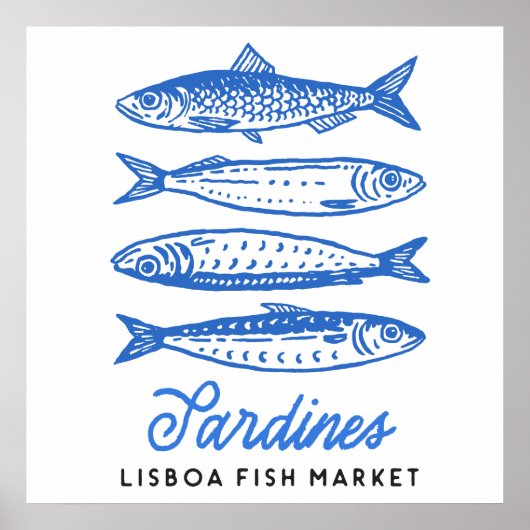 Hand Drawn Lisboa Fish Market Sardines Poster (Voorkant)
