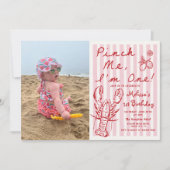 Hand Drawn Lobster 1st Birthday Photo Invitation Kaart (Voorkant)