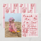 Hand Drawn Lobster 1st Birthday Photo Invitation Kaart (Voorkant / Achterkant)