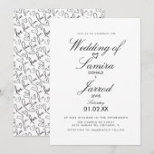 Hand Drawn Love and Hearts Doodle Wedding Kaart (Voorkant / Achterkant)