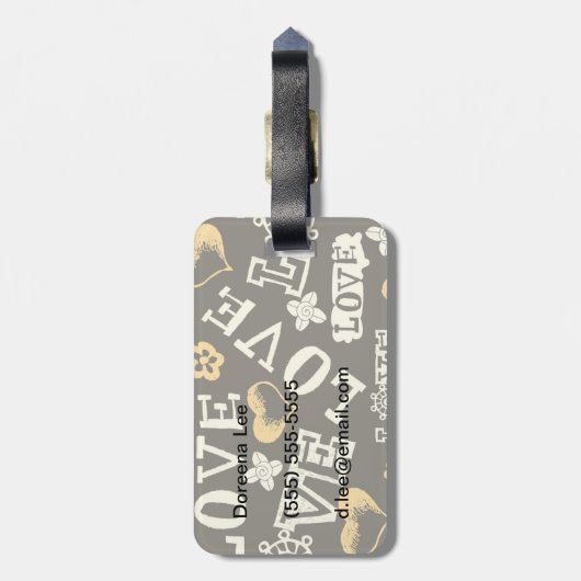 Hand Drawn Love Pattern Bagagelabel (Achterkant verticaal)