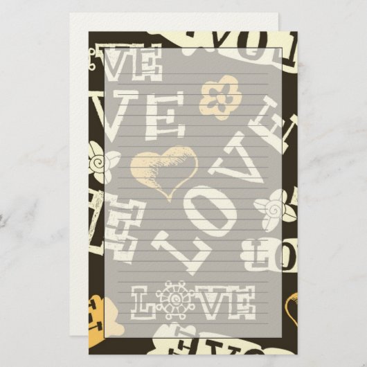 Hand Drawn Love Pattern Briefpapier (Voorkant / Achterkant)