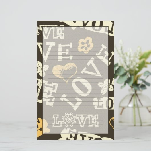 Hand Drawn Love Pattern Briefpapier (Staand voorkant)
