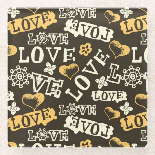 Hand Drawn Love Pattern Glazen Onderzetter (Voorkant)