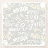 Hand Drawn Love Pattern Glazen Onderzetter (Achterkant)