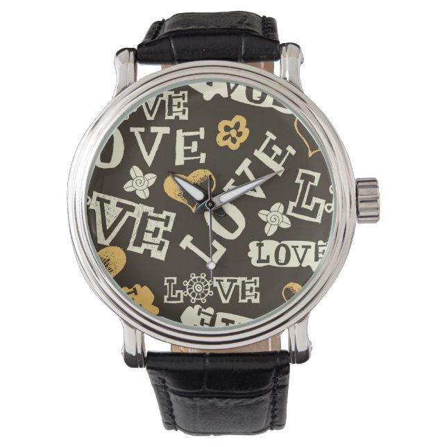 Hand Drawn Love Pattern Horloge (Voorkant)