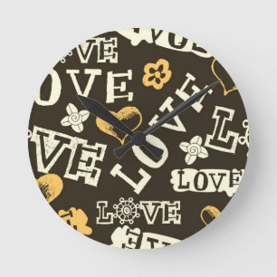 Hand Drawn Love Pattern Ronde Klok