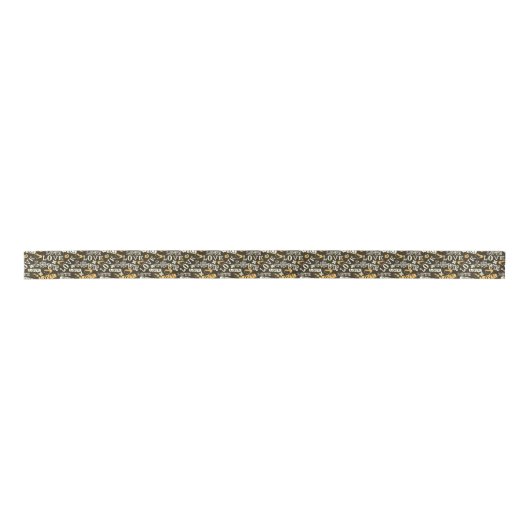 Hand Drawn Love Pattern Satijnen Lint (Voorkant)