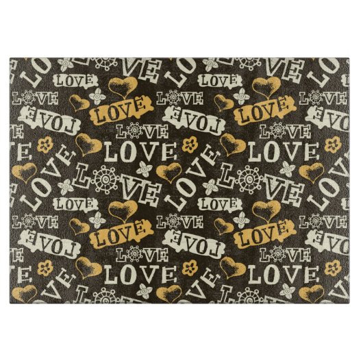 Hand Drawn Love Pattern Snijplank (Voorkant)