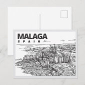 Hand drawn Malaga Spain Landmark Briefkaart (Voorkant / Achterkant)