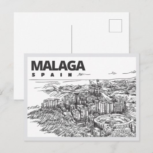 Hand drawn Malaga Spain Landmark Briefkaart (Voorkant / Achterkant)