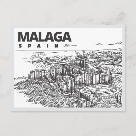 Hand drawn Malaga Spain Landmark Briefkaart (Voorkant)