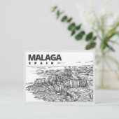 Hand drawn Malaga Spain Landmark Briefkaart (Staand voorkant)