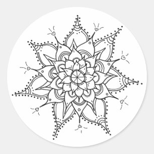 Hand Drawn, Mandala, Black and White, Zen, Heart Ronde Sticker
