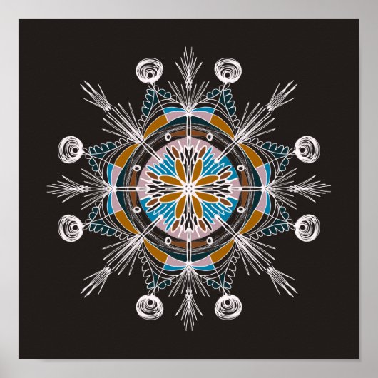 Hand Drawn Mandala Doodle Art Colorful Boho Poster (Voorkant)
